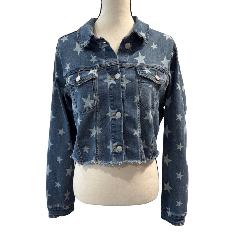 Judy Blue Women’s Star Print Cropped Jean Jacket Size L